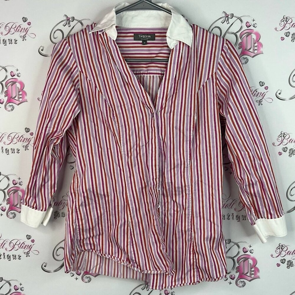 T.M.Lewin button up stripes Striped Shirt Red pink grey White candy 🍭